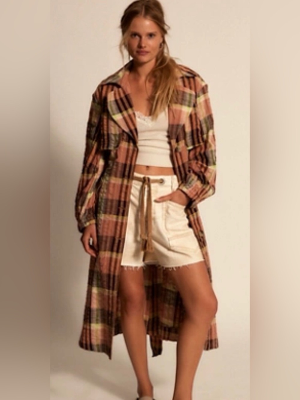 NWT We the Free Bliss Maxi Trench Medium Plaid